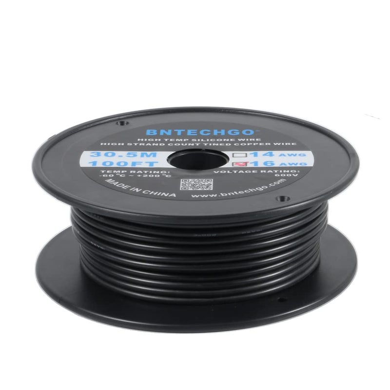 BNTECHGO بنتشغو سلك سيليكون عيار 16 لفة 100 قدم أسود مرن 16 AWG سلك نحاسي معزول - Image 2